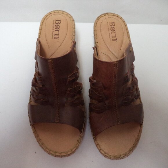 Born Pinal brown Leather wedge espadrille platform sandals slides Size Sz 40.5 9 - Picture 2 of 11